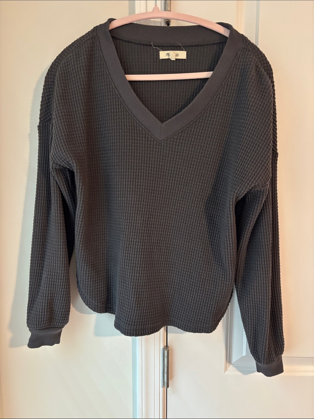 Madewell Charcoal Waffle V-Neck Long Sleeve Tee
